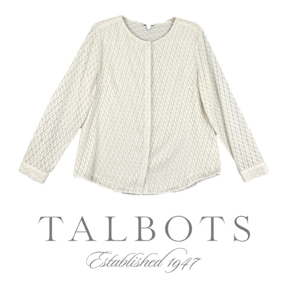 Talbots Sheer Cream Ivory White Chain Textured Top Lightweight Button Up Sz 8 - Picture 1 of 12